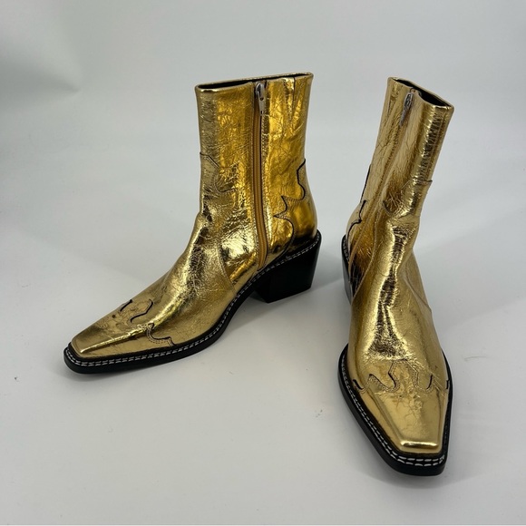 Caverly Kylie Western Gold Metallic Leather Block Heel Cowboy Ankle Booties 40 - Picture 6 of 11